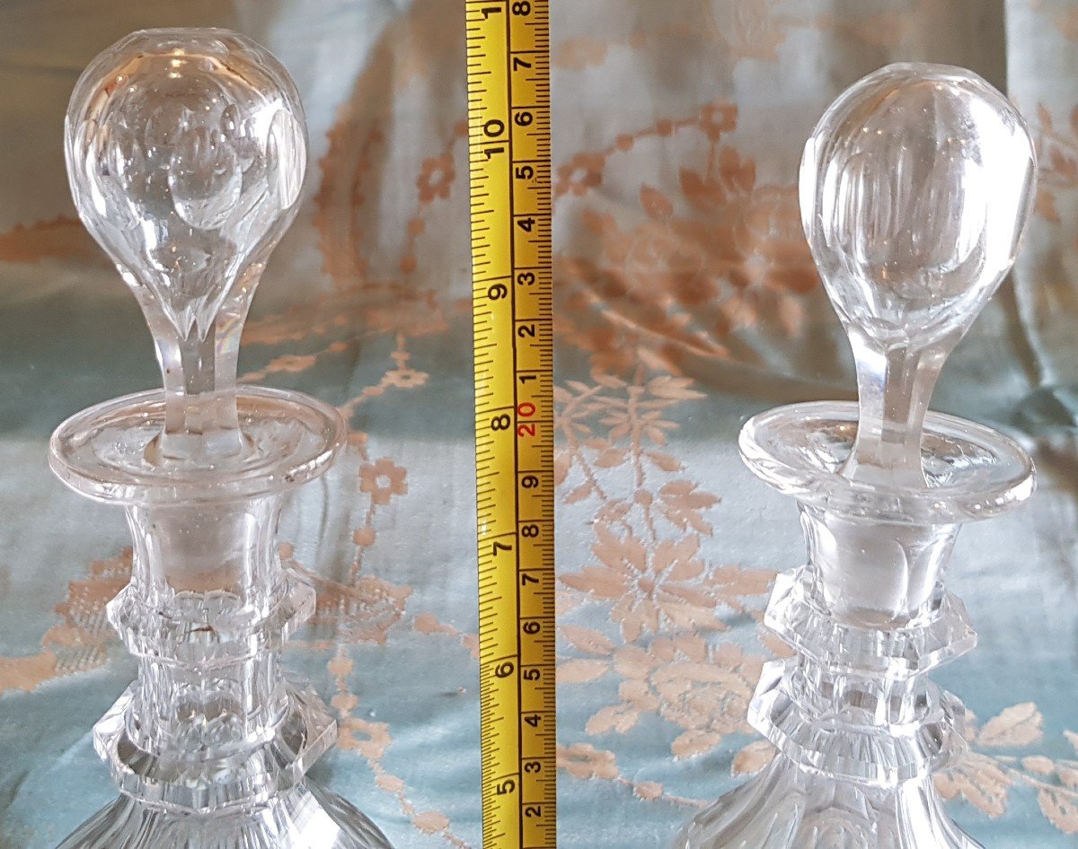 Paire De Bouteilles Decanter Carafes En Cristal De Bohème XIX S H 27 Cm-photo-8