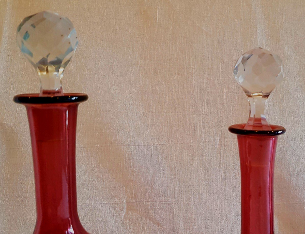 Suite Of 4 Old Carafes In Eggplant-colored Blown Glass-photo-3
