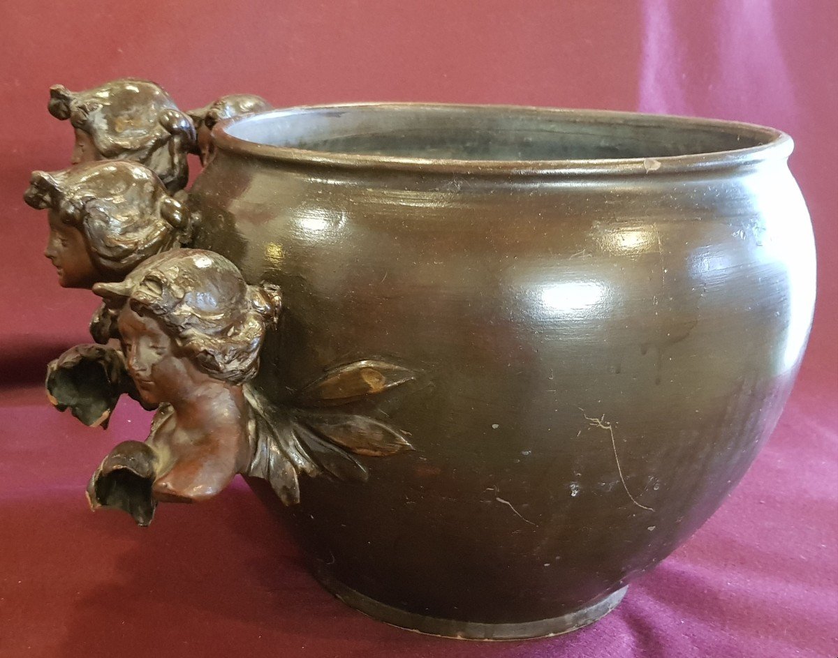 Grand Cache-pot Art Nouveau Italien En Ceramique-photo-4