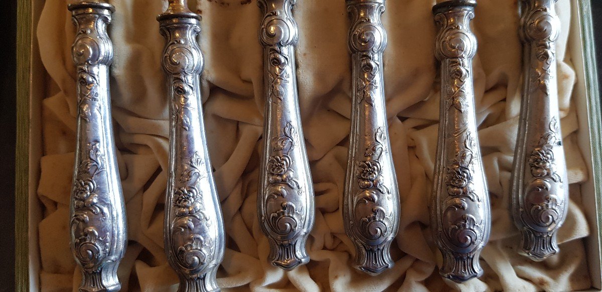 Couverts à Poisson Argent Fouré Art Nouveau Pour 6 Personnes-photo-4