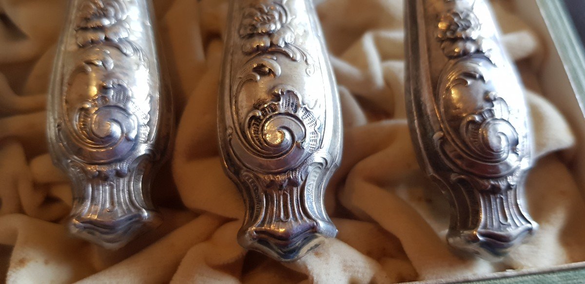Couverts à Poisson Argent Fouré Art Nouveau Pour 6 Personnes-photo-4