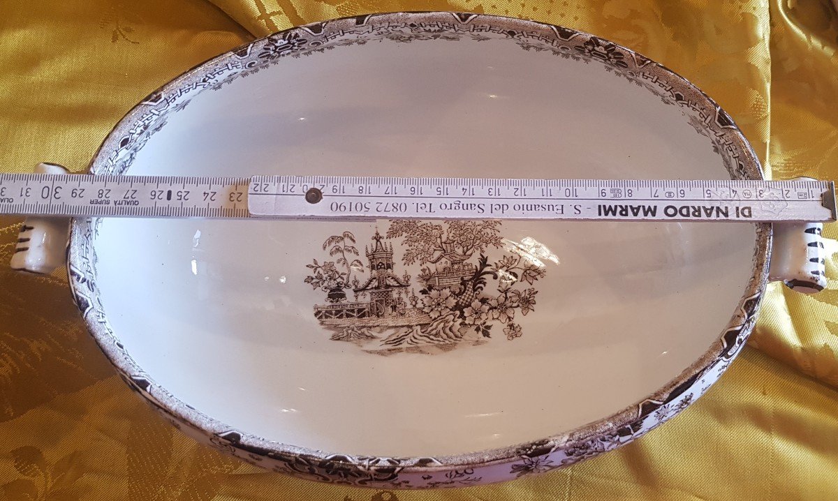 Old Tureen And Plate In Italian Scr Earthenware Colandine Decor-photo-6