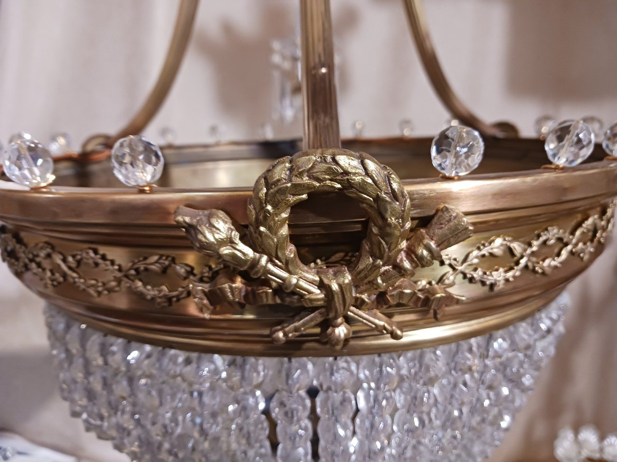 Lustre Ancien Restauré Cristal Et Bronze Style Empire-photo-1