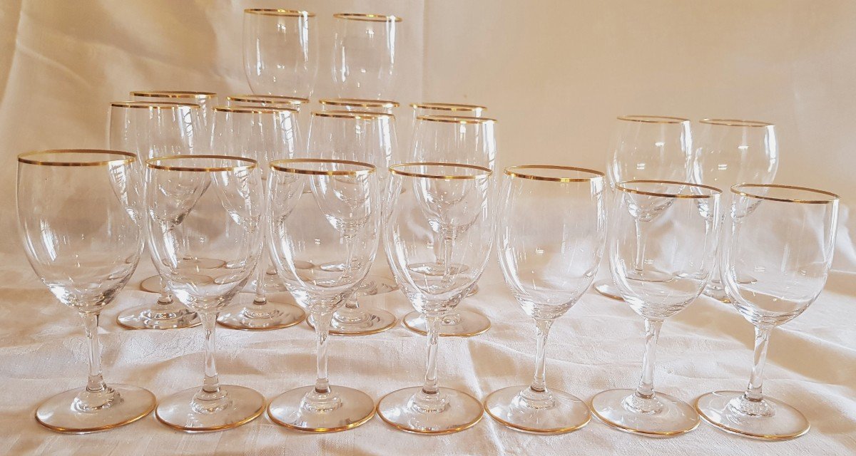 Lot 17 Verres Cristal Baccarat Modèle Perfection Liseret Or-photo-2