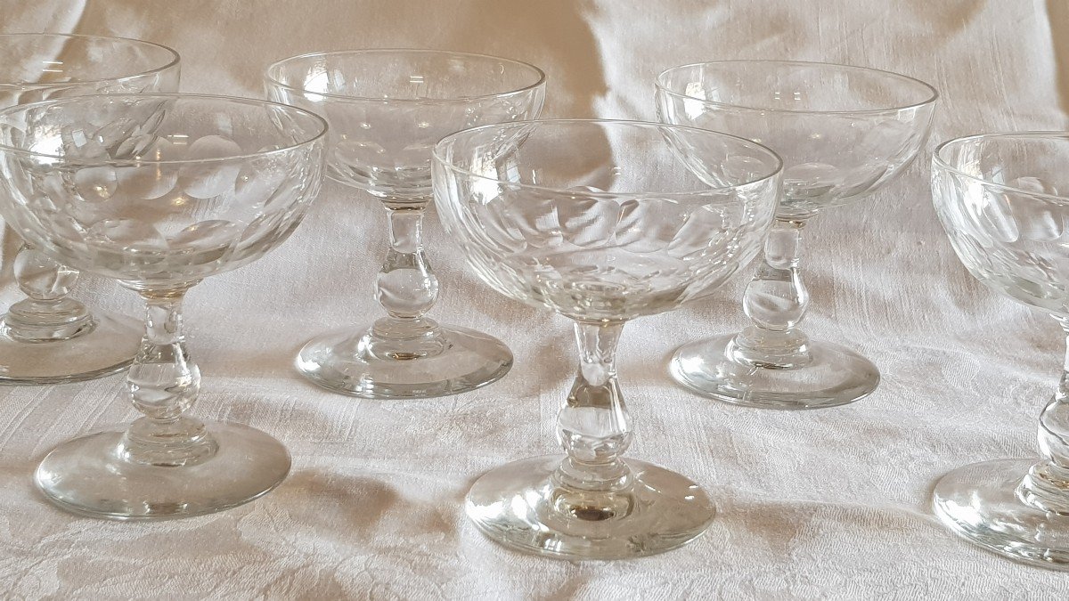 Series Of 6 Antique Cut Crystal Champagne Glasses From The End Of The 19th Century-photo-2