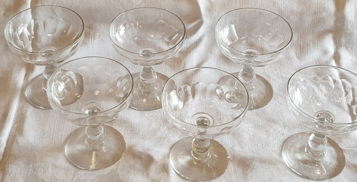 Series Of 6 Antique Cut Crystal Champagne Glasses From The End Of The 19th Century-photo-3