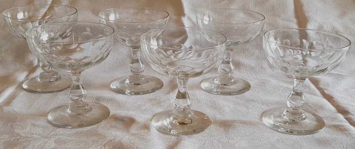 Series Of 6 Antique Cut Crystal Champagne Glasses From The End Of The 19th Century