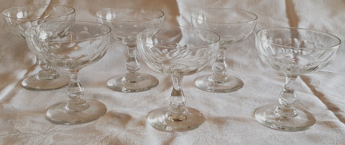 Serie 6 Coupes A Champagnes En Cristal Taillé Anciennes Fin XIX ème Siècle