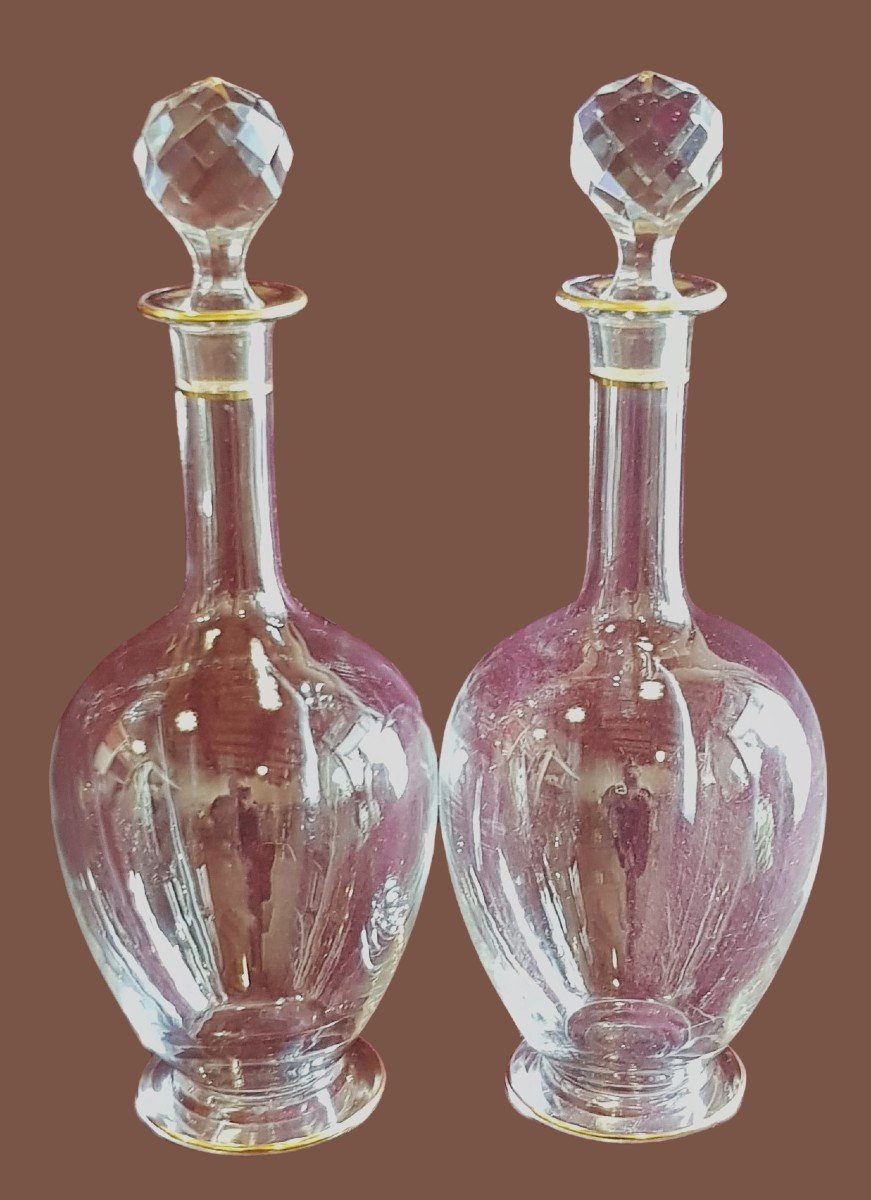 Beautiful Pair Of Old Crystal Bottles Early 20th Century