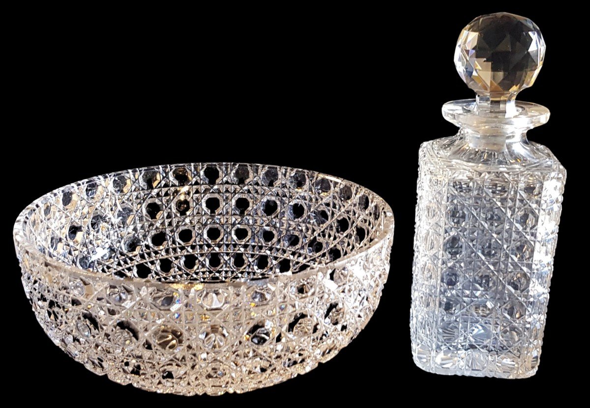 Vintage Liquor Bottle And Crystal Cup Set