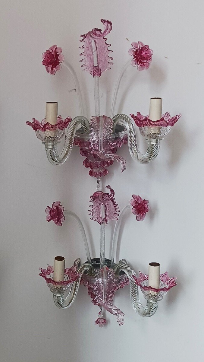 Paire d'Appliques En Verre Soufflé De Murano Des Années '60 Du XX ème Siècle