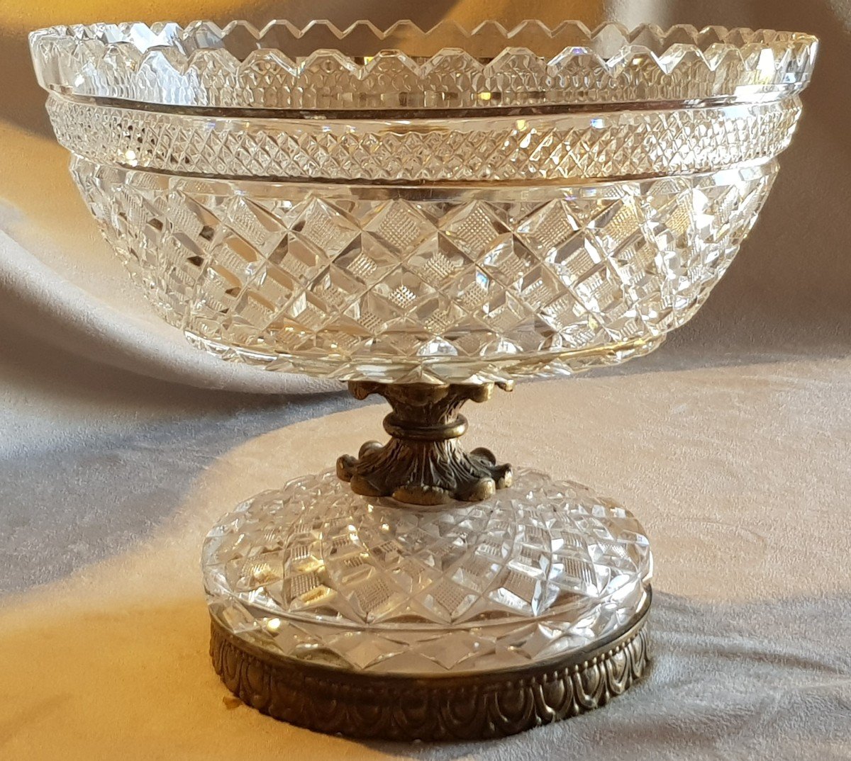 Old Fruit Bowl In Bronze And Cut Bohemian Crystal