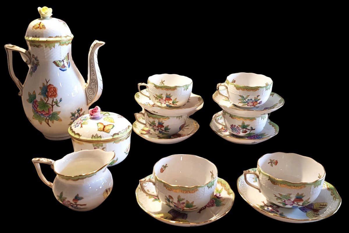 Service A Thé Pour 6 Personnes Ancien En Porcelaine Queen Victoria Vbo Herend