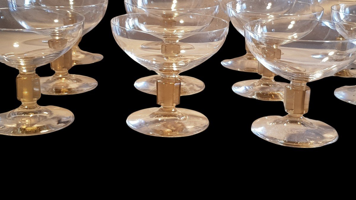 Set Of 12 Old Art Deco Crystal Cups-photo-3