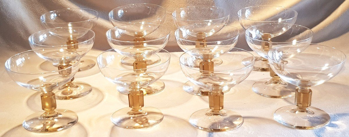 Set Of 12 Old Art Deco Crystal Cups-photo-1