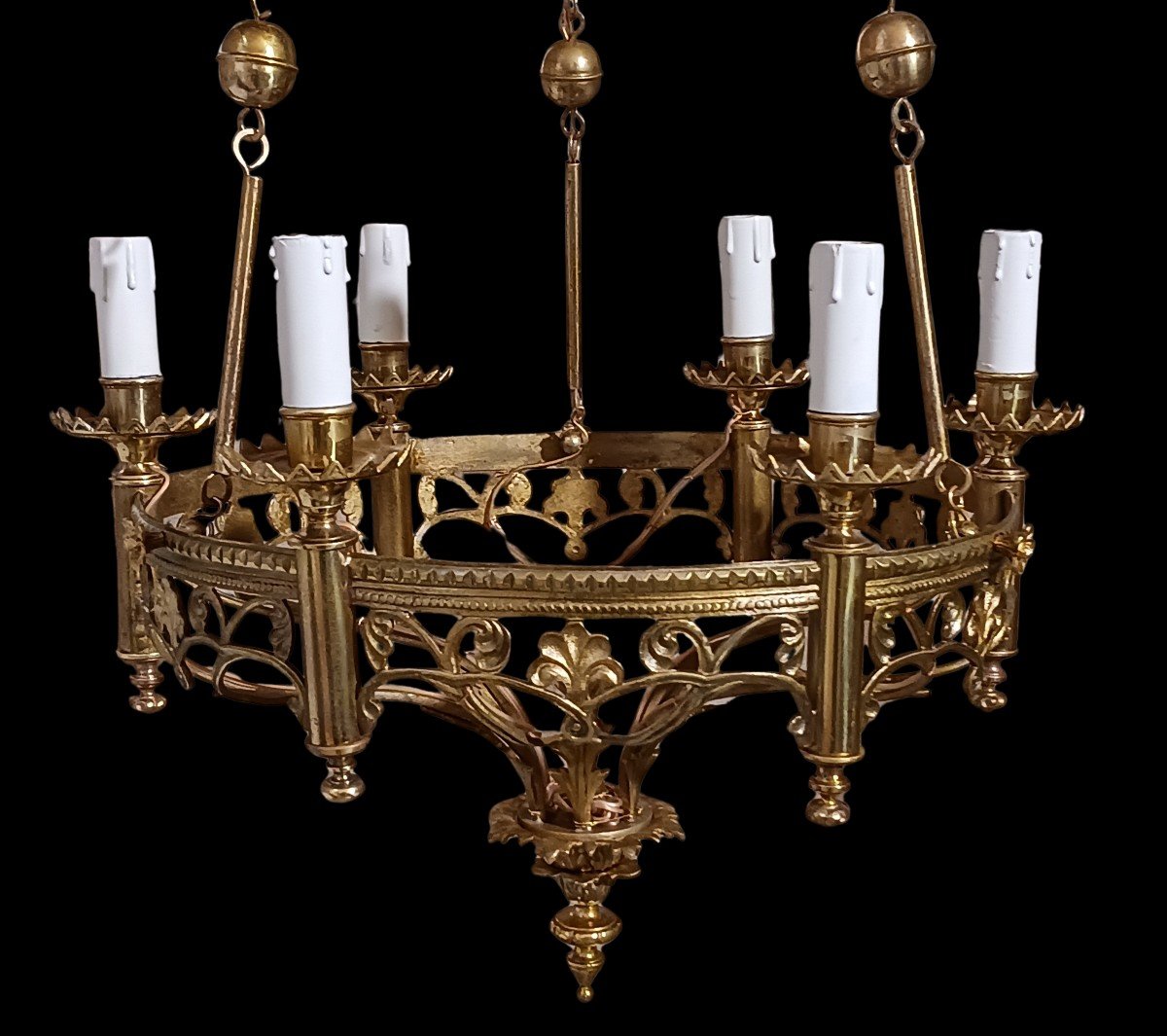 Old Neogothic Chandelier In Polished Bronze-photo-3