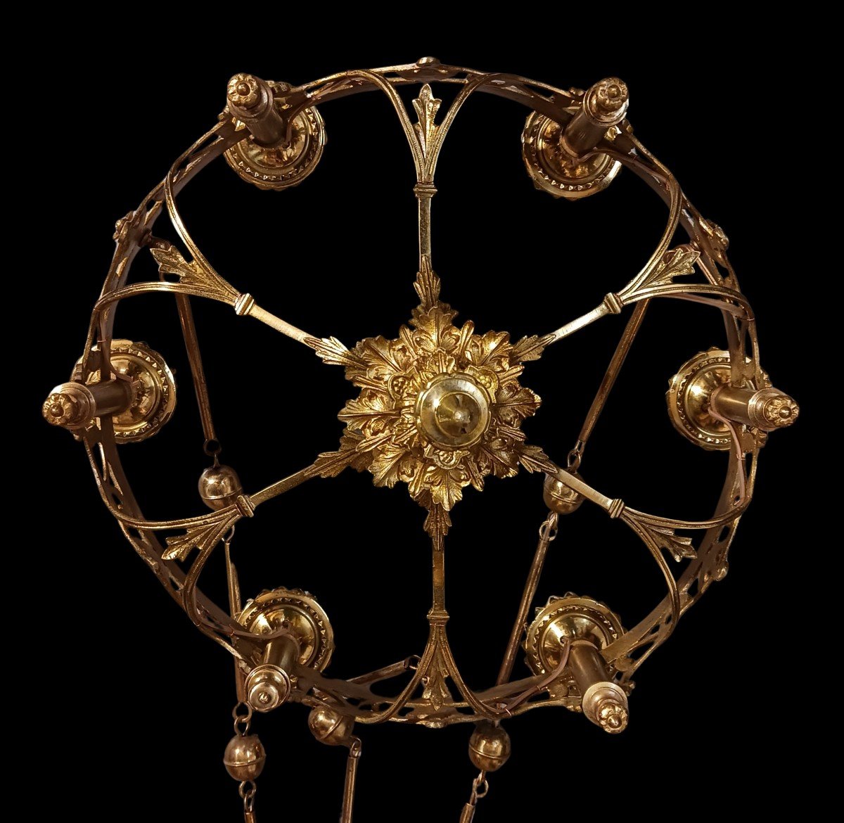 Old Neogothic Chandelier In Polished Bronze-photo-1