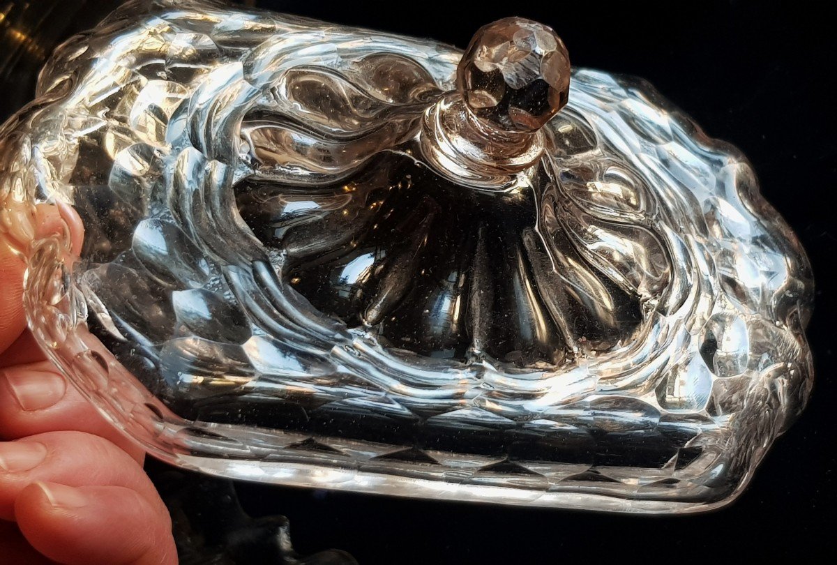 Old Venitian Covered Pot And Its  Tray In Blown And Engraved Glass-photo-3
