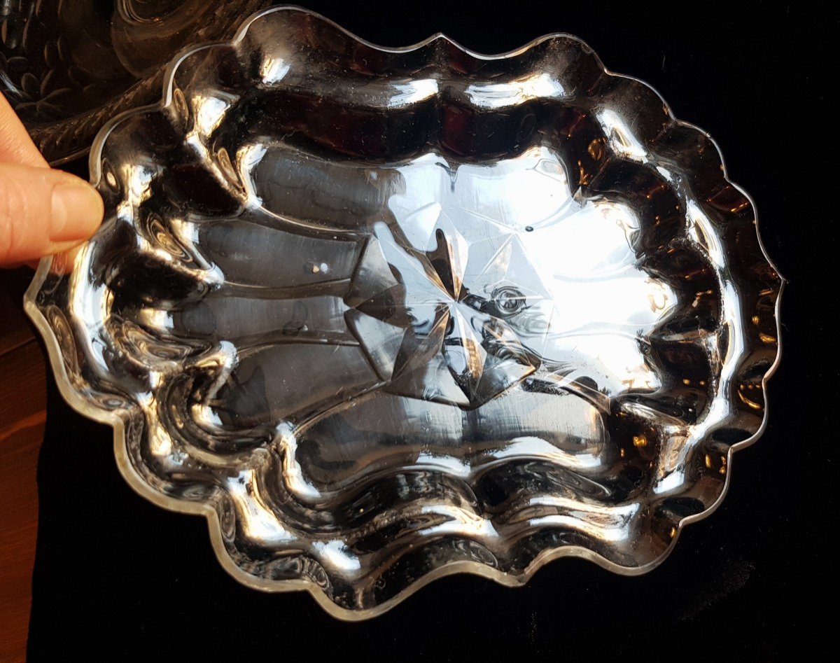 Old Venitian Covered Pot And Its  Tray In Blown And Engraved Glass-photo-5