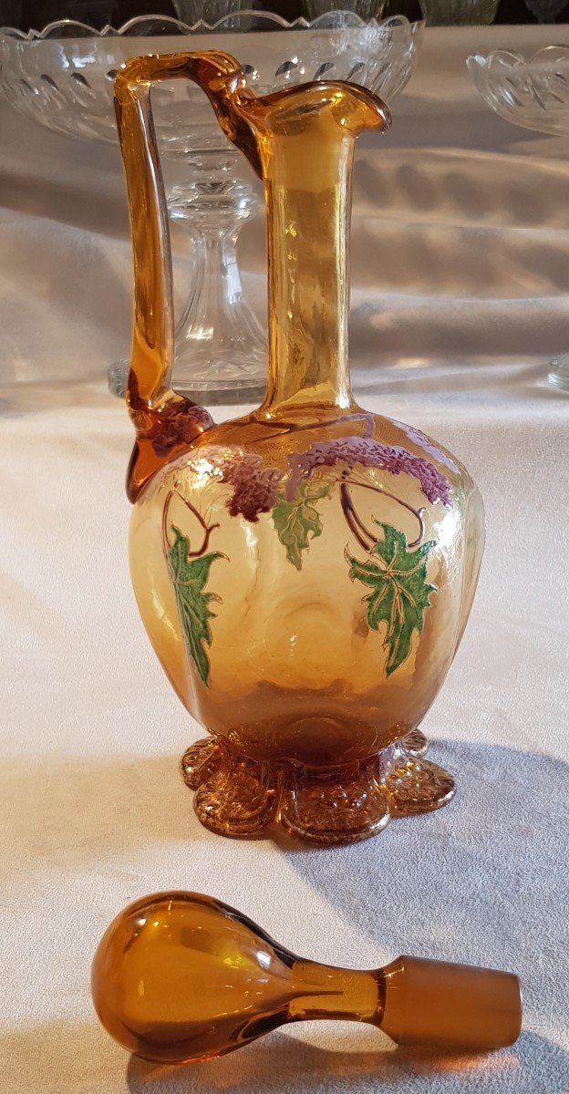 Art Nouveau Bottle Carafe In Enameled Glass-photo-5
