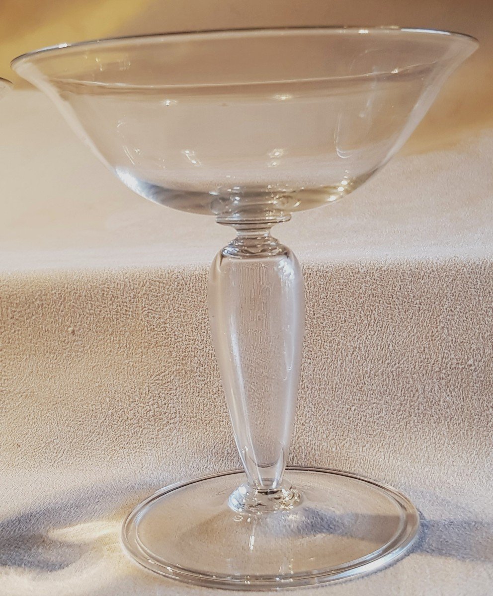 Set Of 4 Old Champagne Glasses In Blown Glass-photo-3