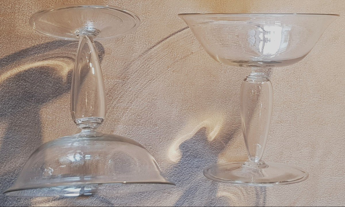Set Of 4 Old Champagne Glasses In Blown Glass-photo-2