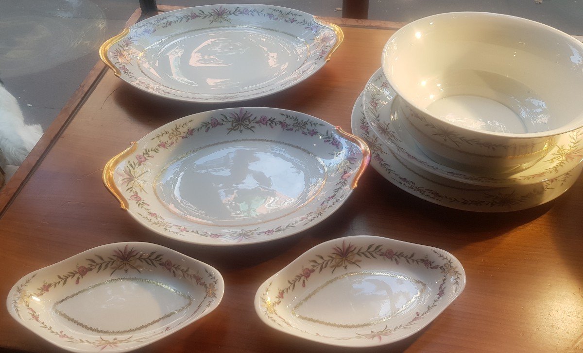 Service Assiettes 74 Pièces Porcelaine Limoges Raynaud Modèle Vieux Venise-photo-1