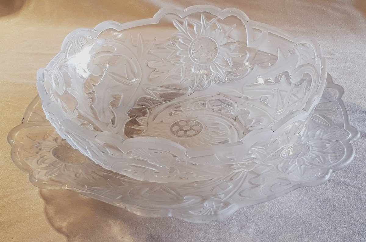 Anciennes Coupe Et Assiette Art Nouveau Verre Moulé Vallerysthal-photo-2