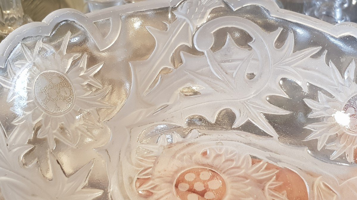 Anciennes Coupe Et Assiette Art Nouveau Verre Moulé Vallerysthal-photo-1