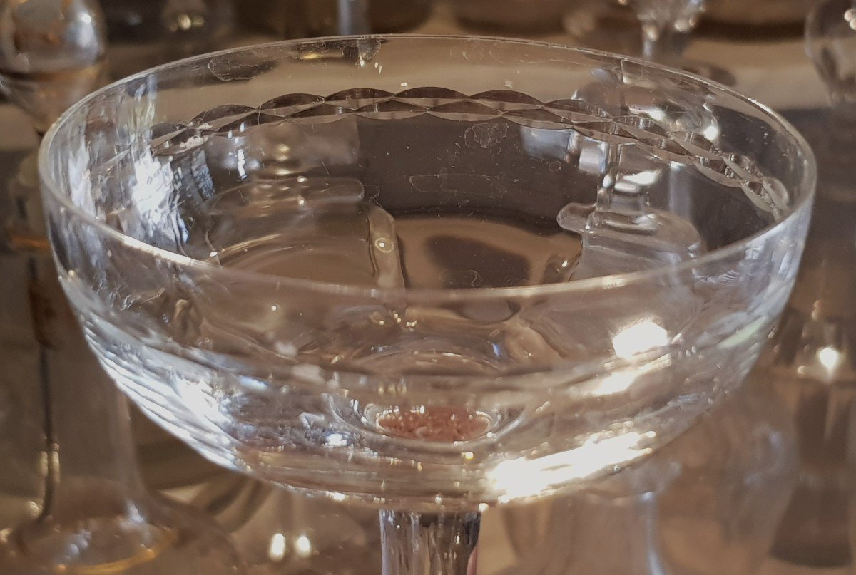 Set Of 6 Antique Champagne Glasses In Engraved Crystal-photo-2