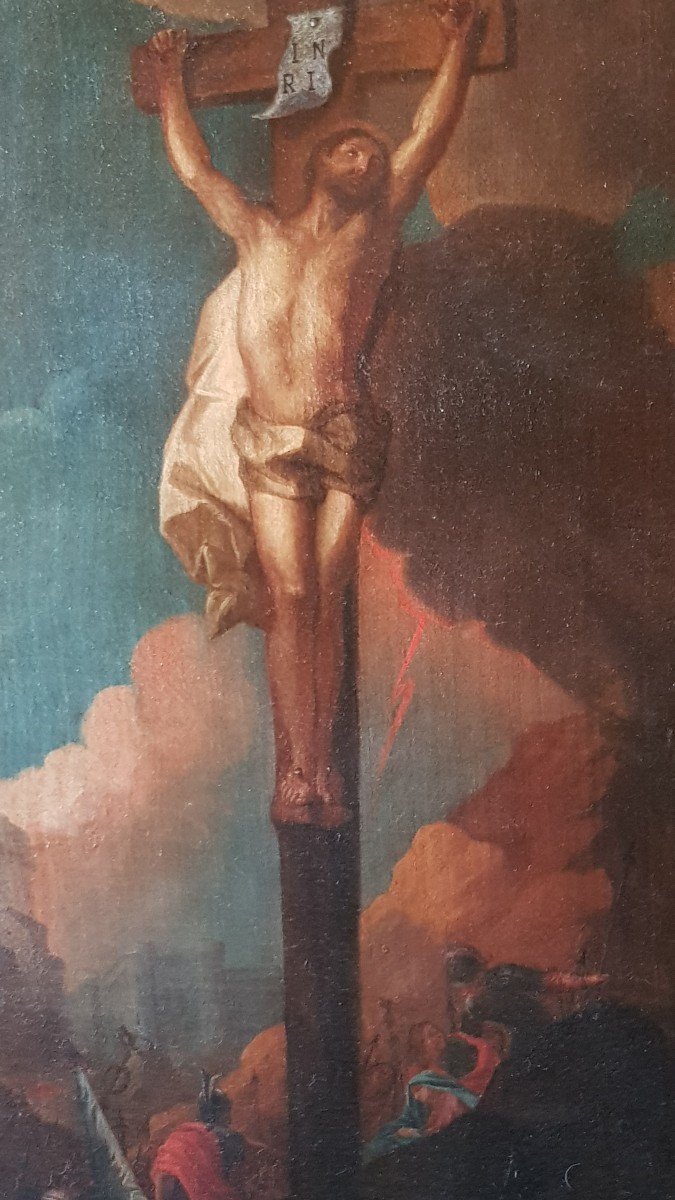 Oil On Canvas Late 17th Century Crucifixion Of Christ-photo-2