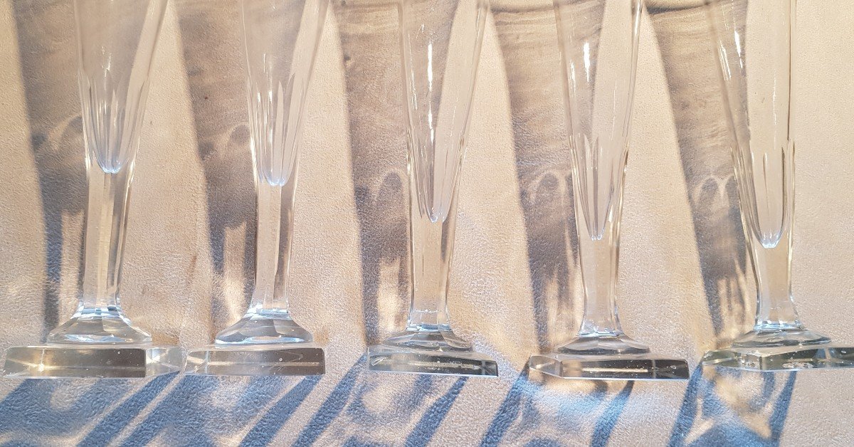 Set Of 5 Antique Crystal Flutes With Cut Sides From The Empire Period-photo-2