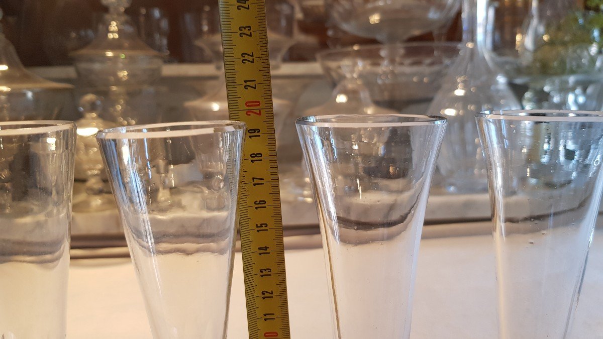 Set Of 5 Antique Crystal Flutes With Cut Sides From The Empire Period-photo-5