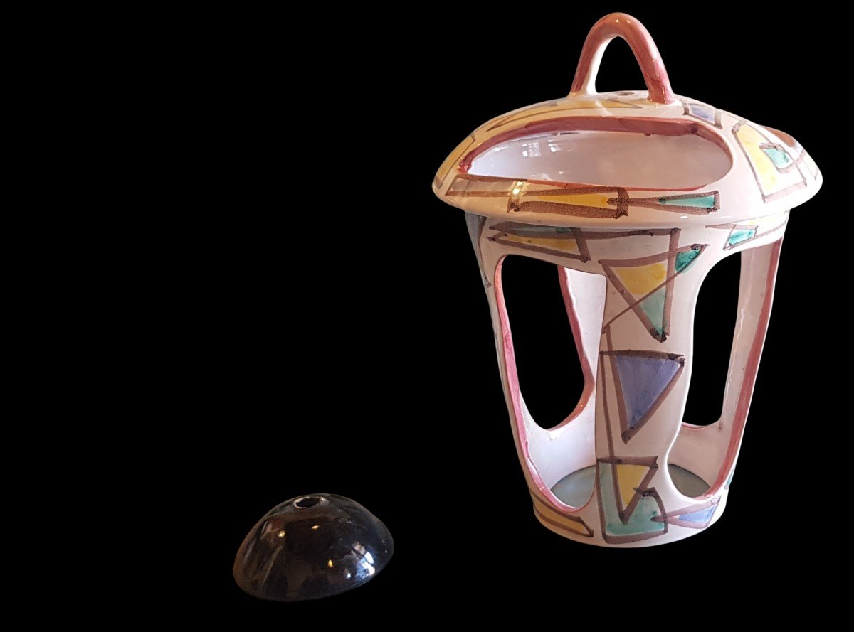 Ceramic Lantern With Polychrome Decoration, 1960s Design, Italy, Civita Castellana-photo-2