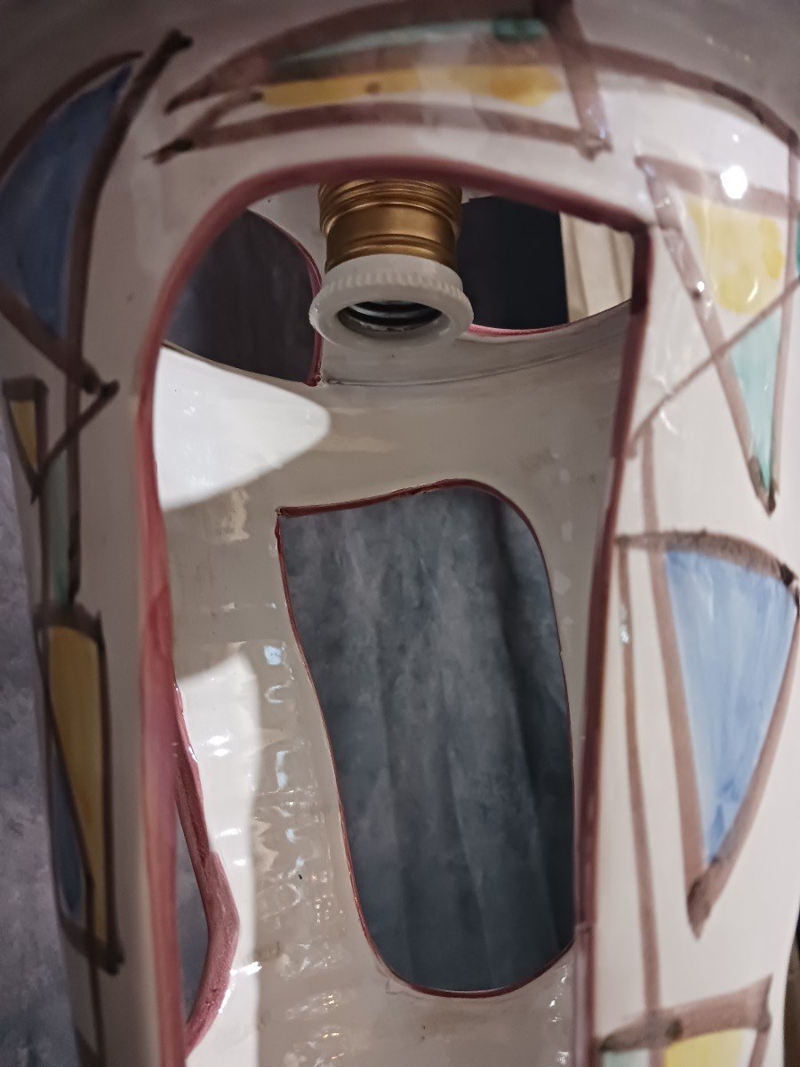 Ceramic Lantern With Polychrome Decoration, 1960s Design, Italy, Civita Castellana-photo-4