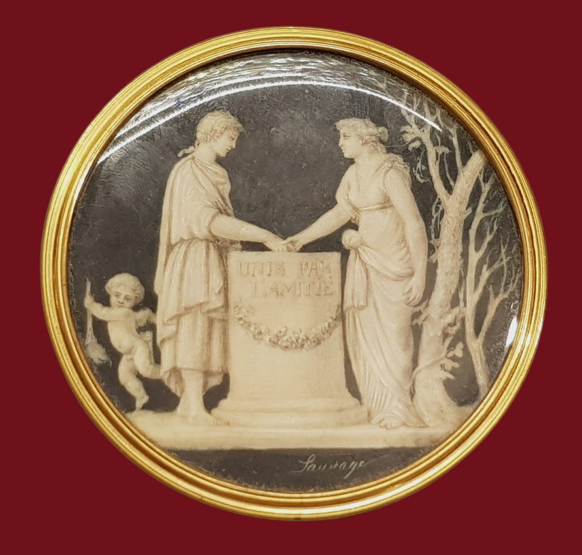 Antique Miniature XVIII Th Century In Tondo Signed Sauvage