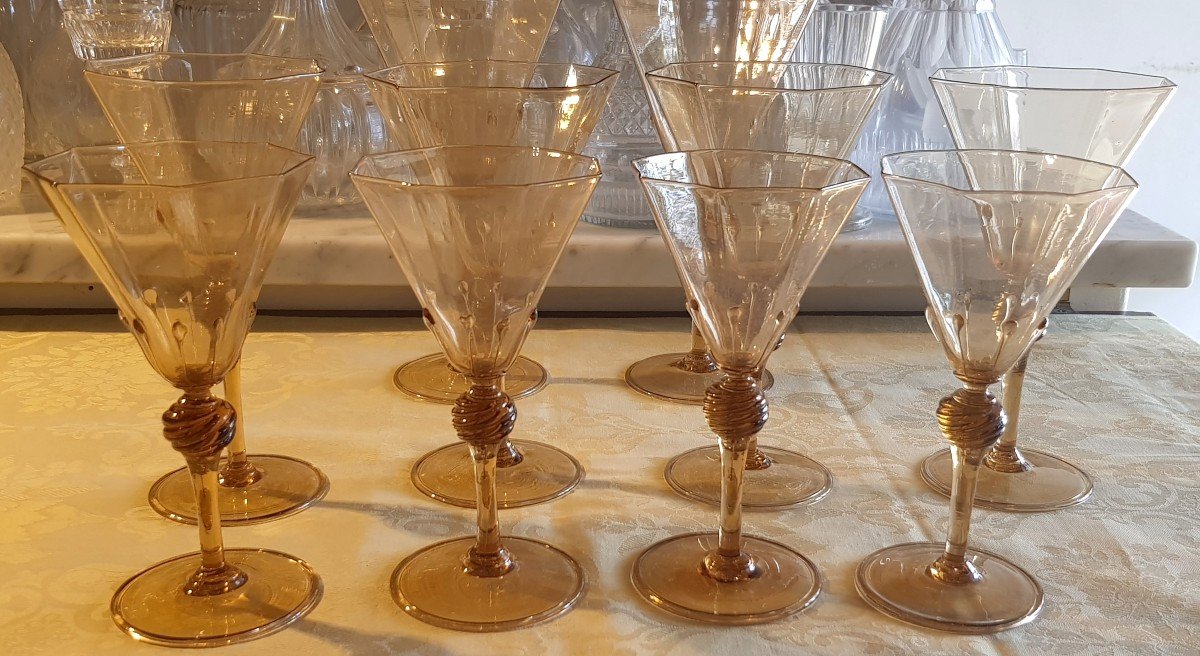 Ensemble De 4 Verres  Antiques En Verre Soufflé Murano Salviati h 16 cm-photo-2