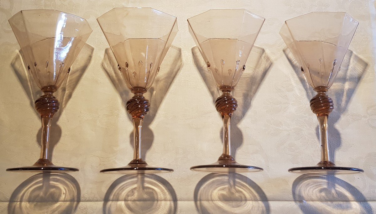 Ensemble De 4 Verres  Antiques En Verre Soufflé Murano Salviati h 16 cm-photo-1