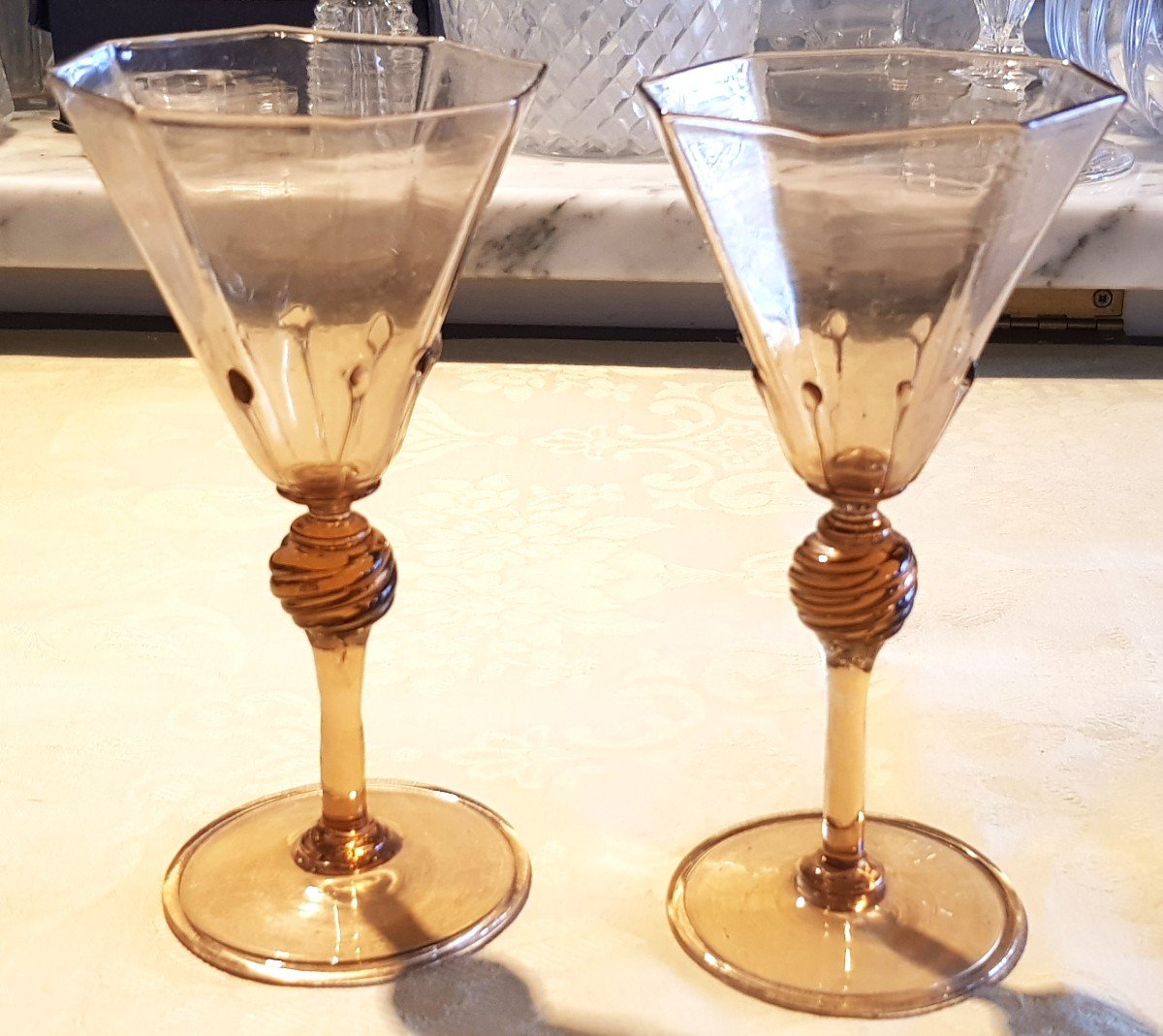 Pair Of Antique Murano Blown Glass Glasses By Salviati H 21 Cm-photo-2