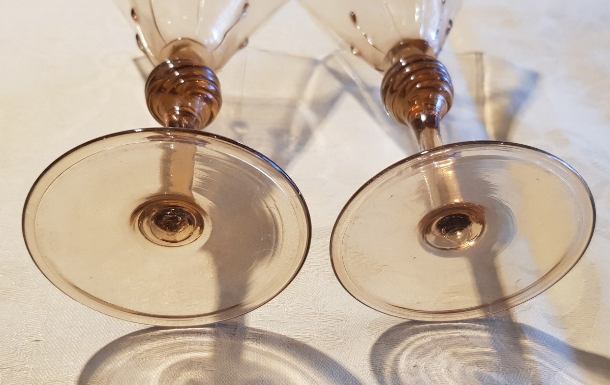 Pair Of Antique Murano Blown Glass Glasses By Salviati H 21 Cm-photo-4