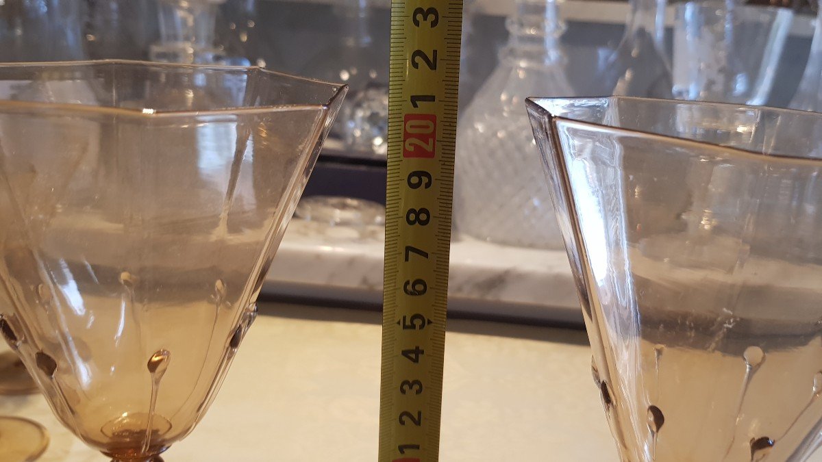 Pair Of Antique Murano Blown Glass Glasses By Salviati H 21 Cm-photo-2