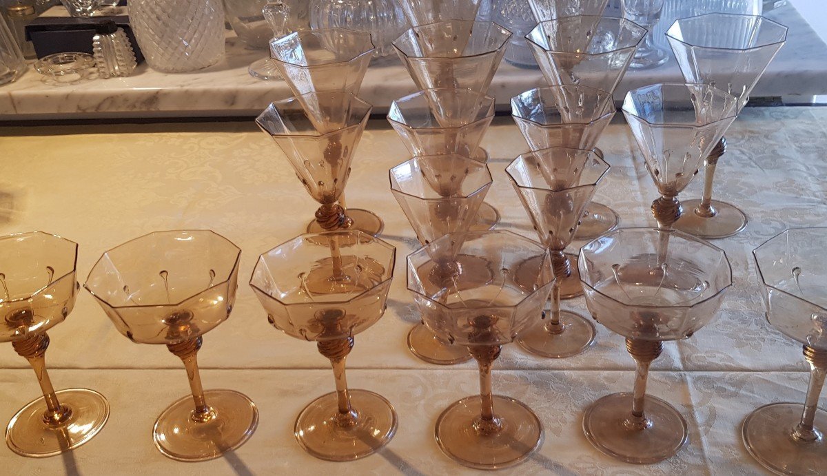 Pair Of Antique Murano Blown Glass Glasses By Salviati H 21 Cm-photo-5