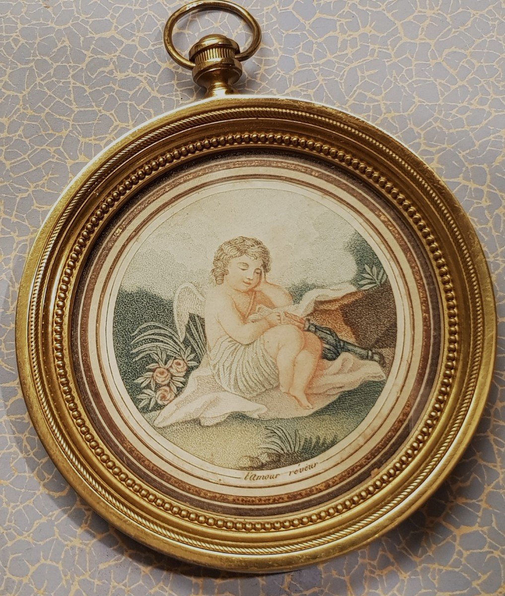 Miniature Antique Néoclassique l'Amour Réveur