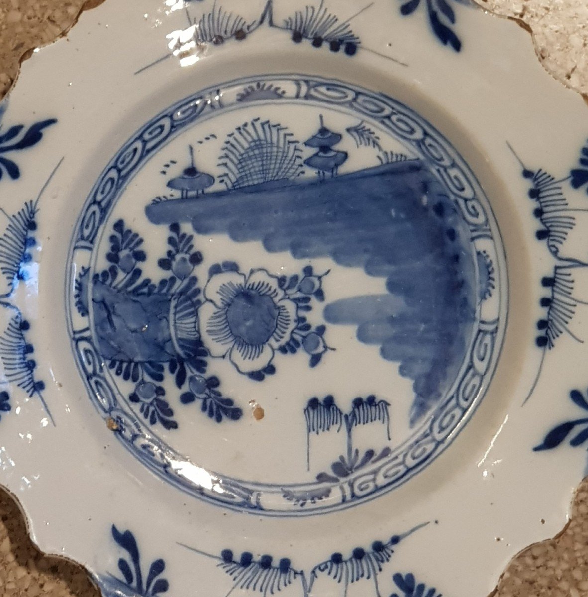 Antique Earthenware Plate From Delft Netherlands 18th Century Chinoiserie Decor-photo-4