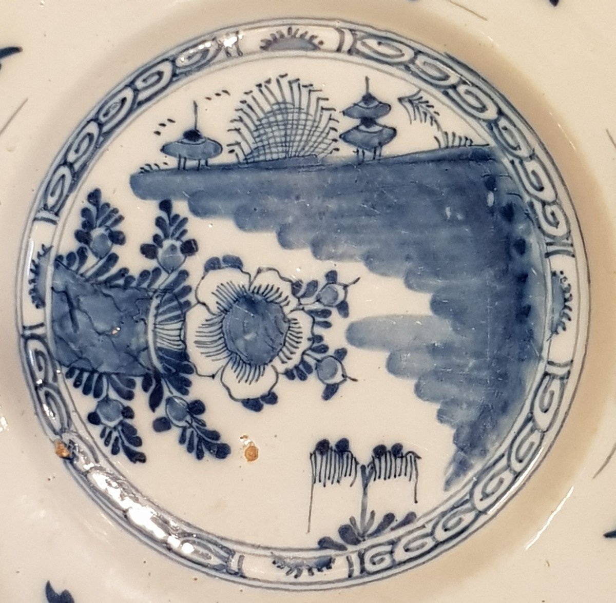 Antique Earthenware Plate From Delft Netherlands 18th Century Chinoiserie Decor-photo-1