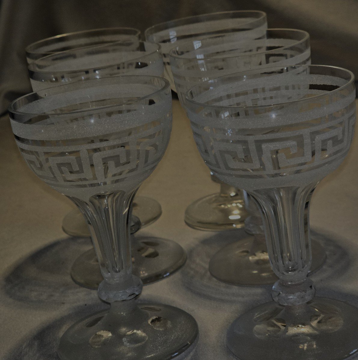 Set Of 6 Champagne Flutes From The 19th Century In Engraved Crystal-photo-2