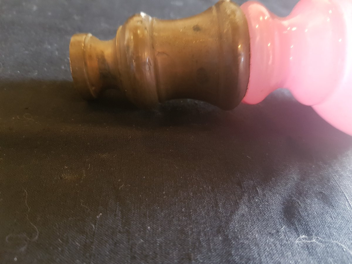  Ancienne Boule d' Escalier En Opaline Rose-photo-3