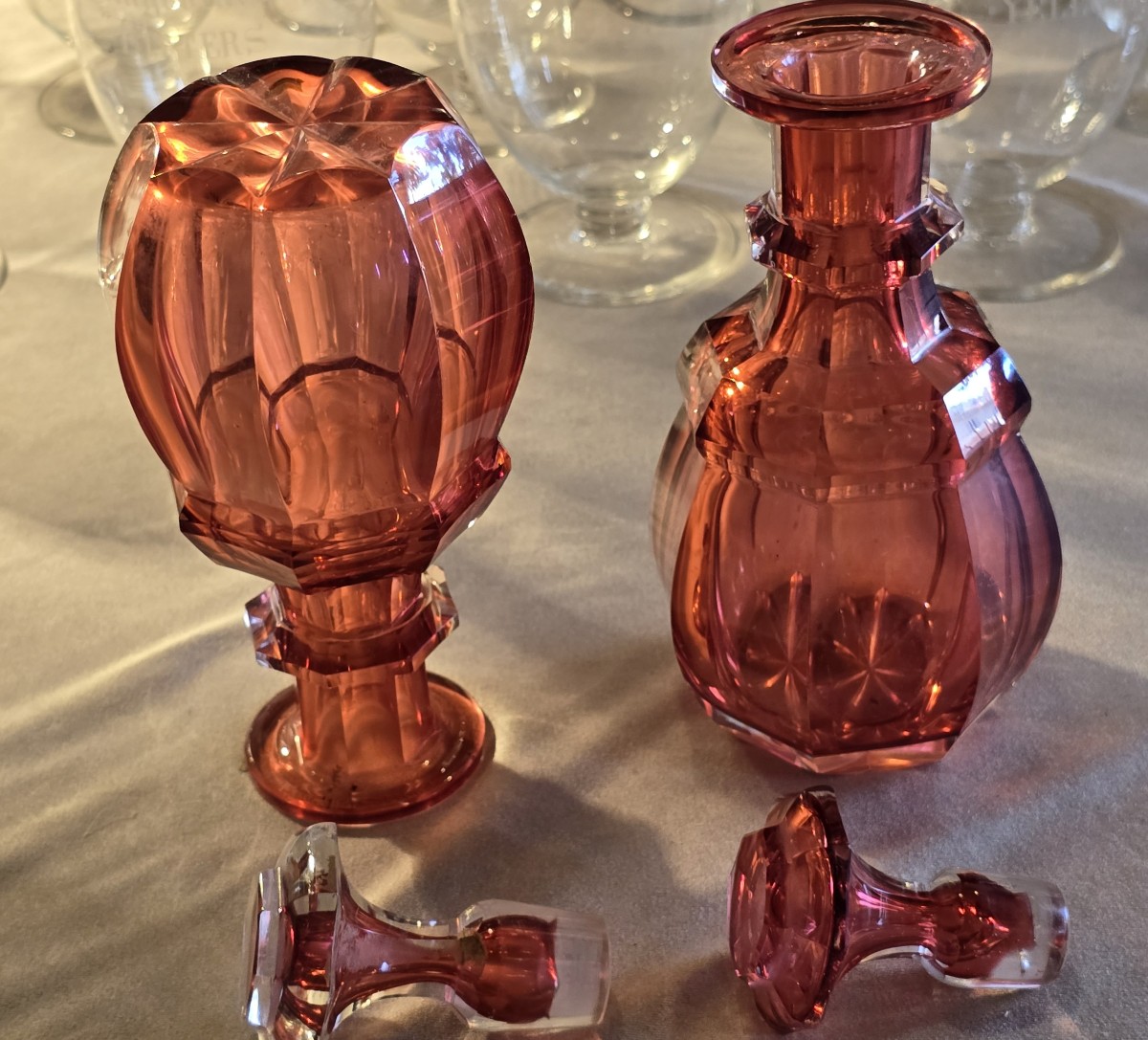 Paire  Anciennes Petites Carafes à Liqueur Cristal Biedermeier-photo-3