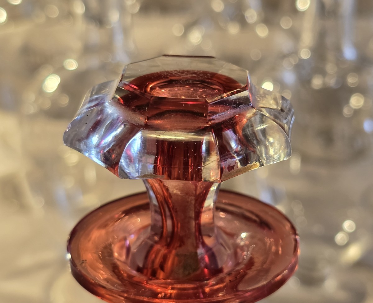 Paire  Anciennes Petites Carafes à Liqueur Cristal Biedermeier-photo-7