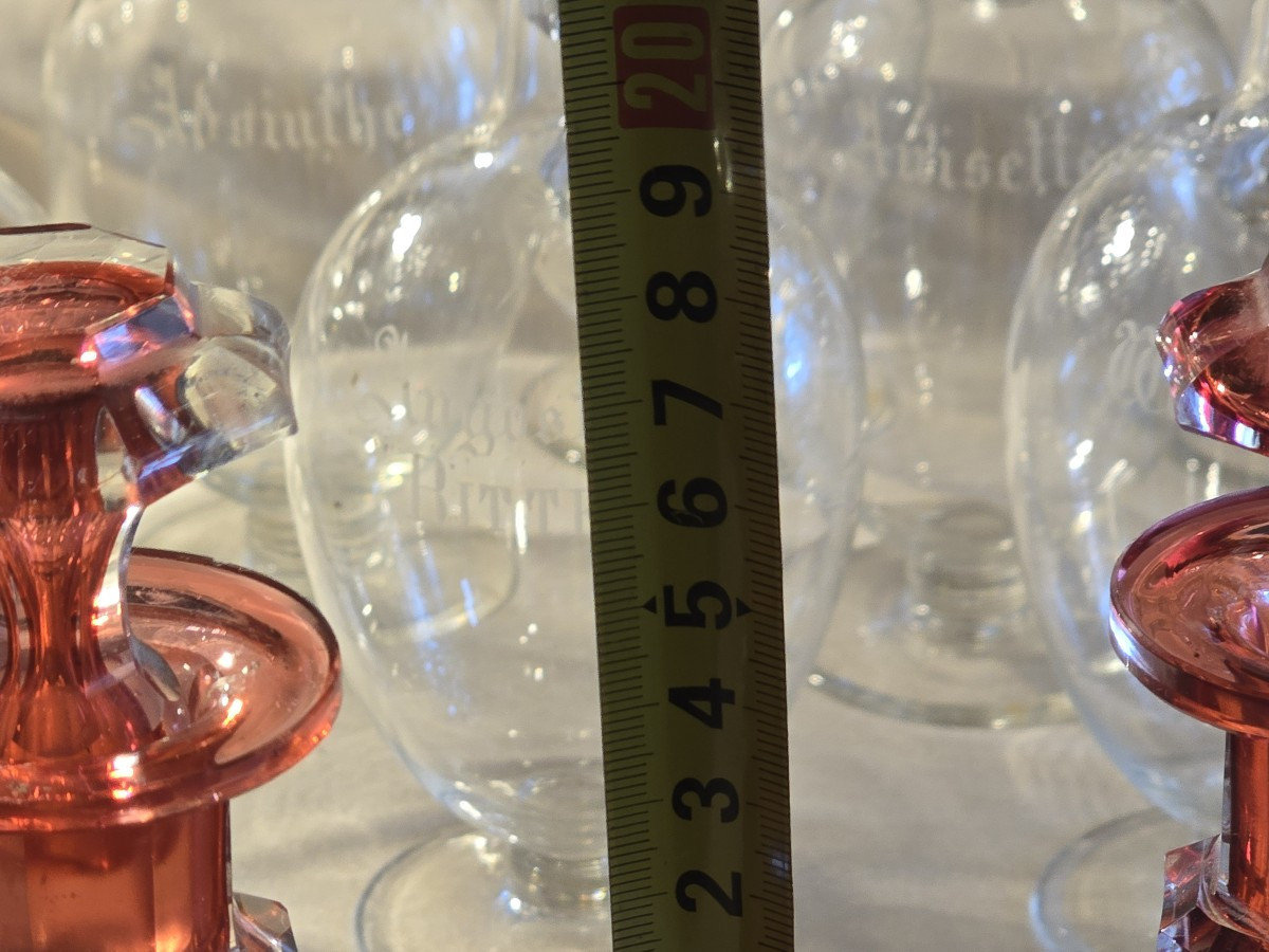Paire  Anciennes Petites Carafes à Liqueur Cristal Biedermeier-photo-8